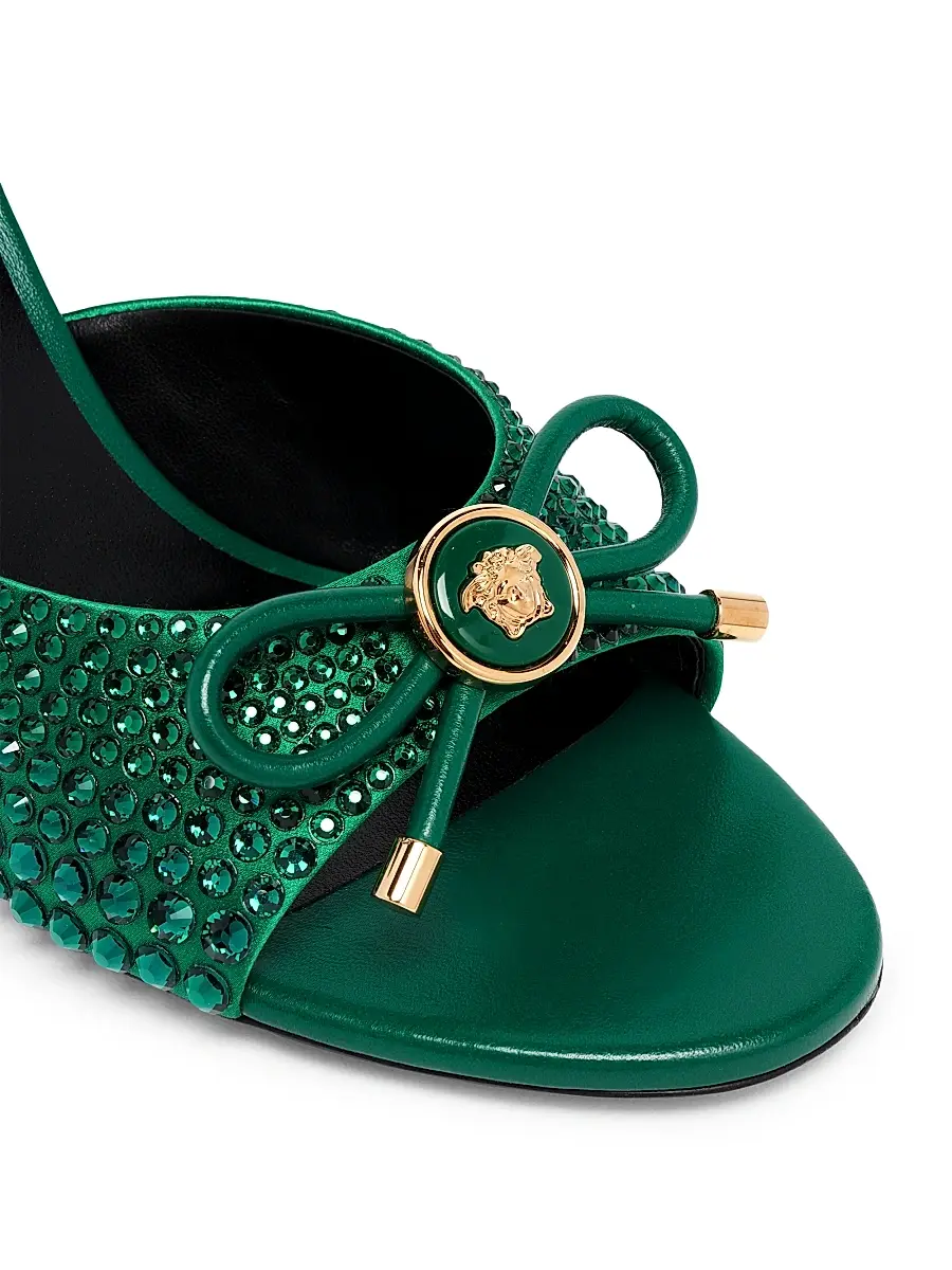 Versace Women's Opera Bow 85MM Embellished Leather Mules - Emerald Gold | Thumbnail 6 Versace Women's Opera Bow 85MM Embellished Leather Mules - Emerald Gold | Thumbnail 6