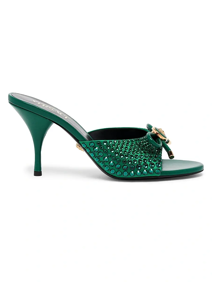 Women's Opera Bow 85MM Embellished Leather Mules - Emerald Gold