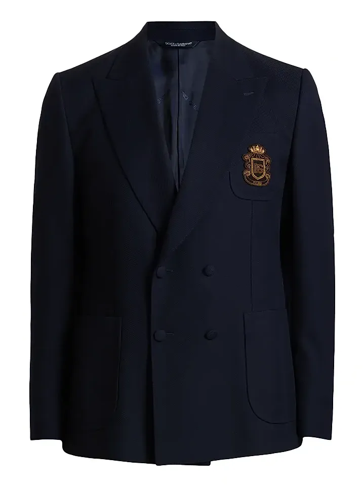 Men's Collegiate Logo Wool Double-Breasted Blazer Men's Collegiate Logo Wool Double-Breasted Blazer