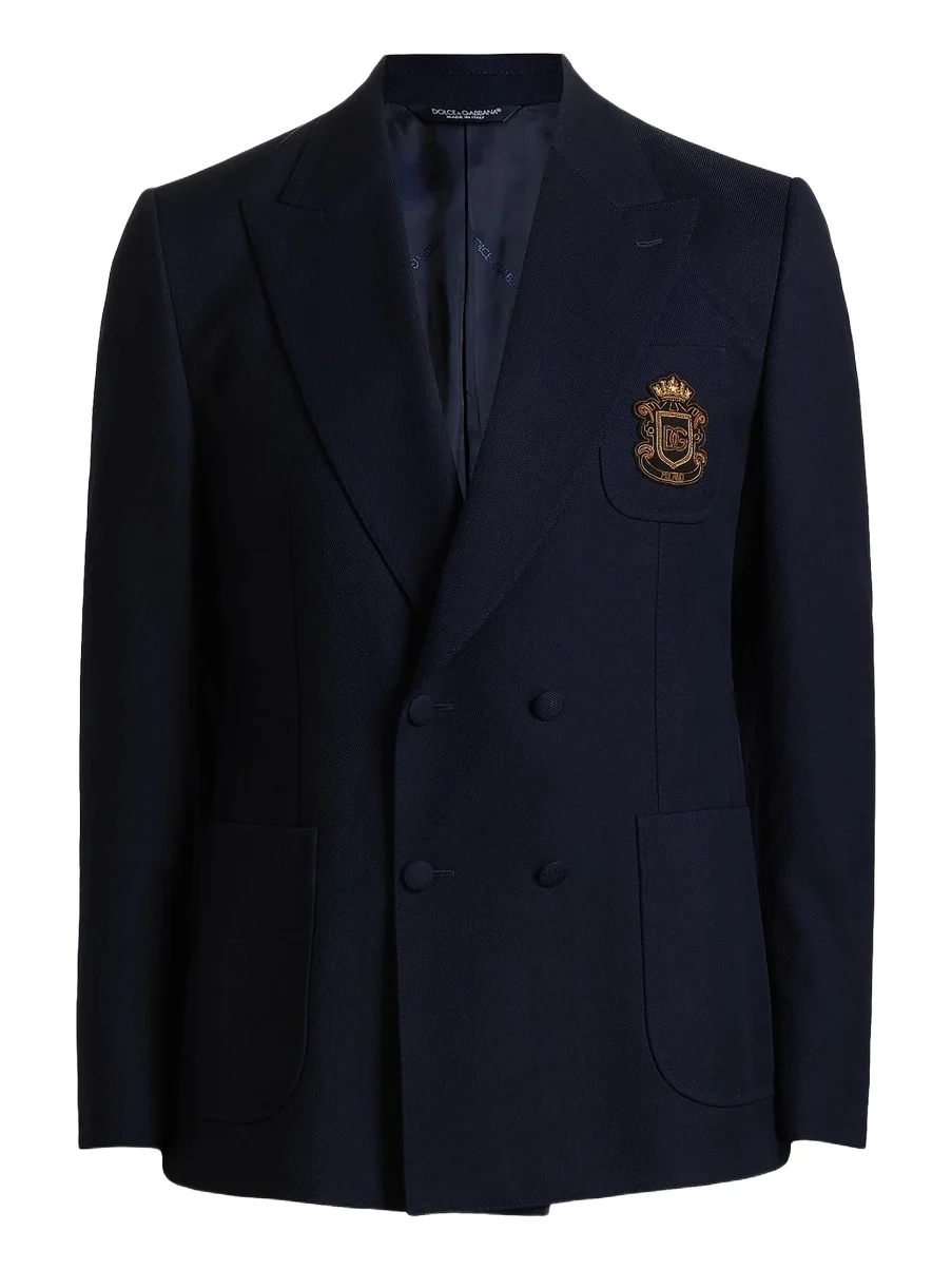 Men's Collegiate Logo Wool Double-Breasted Blazer