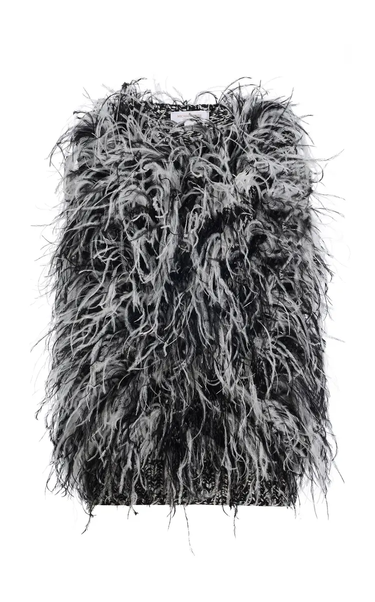 Hand-Embroidered Feather Tweed Sweater Top