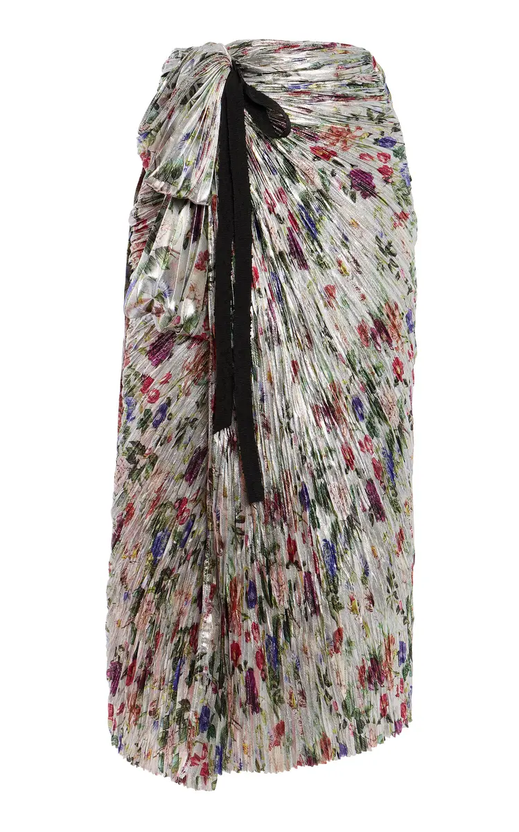 Ulla Johnson Tali Metallic Plissé Midi Wrap Skirt
