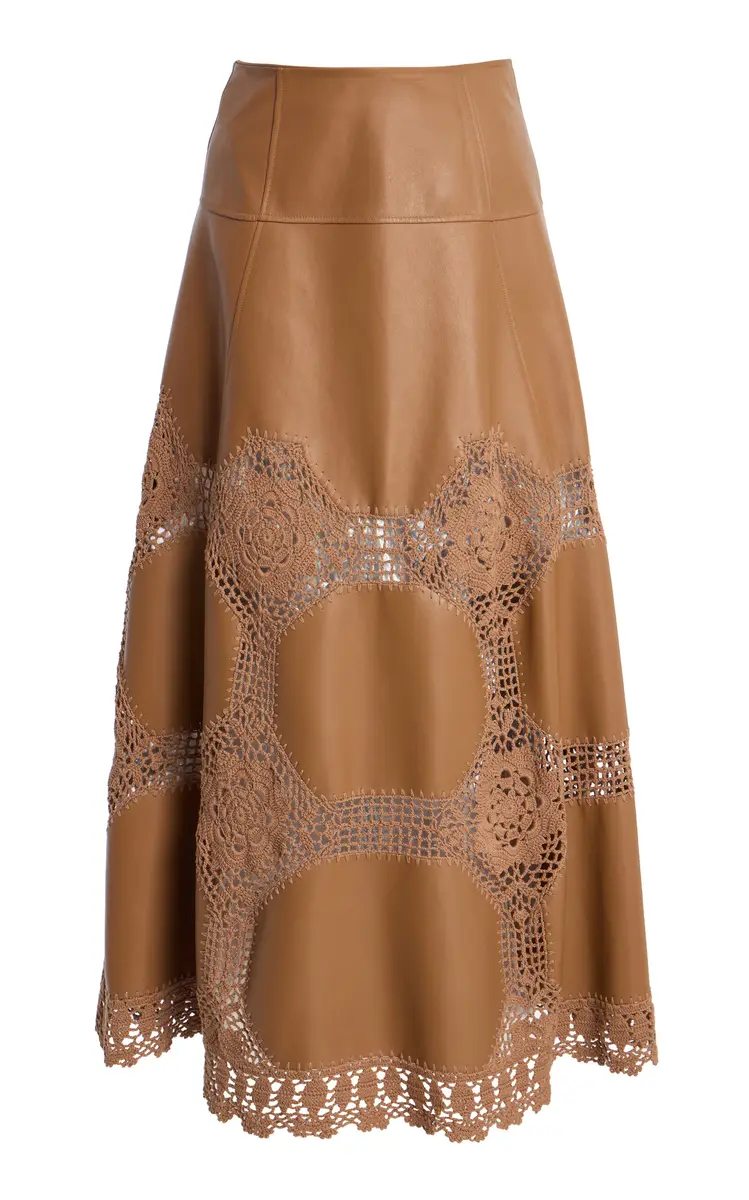 Ulla Johnson Izra Crochet Leather Midi Skirt