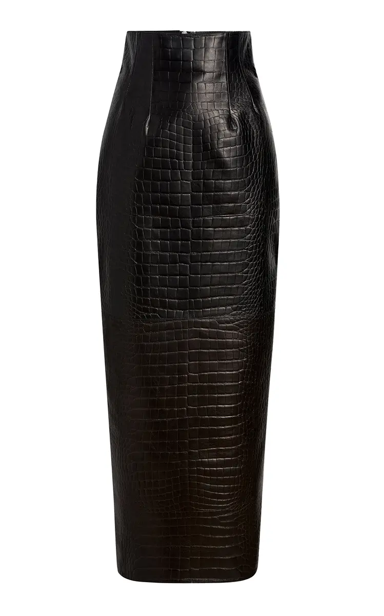 Loxley Alligator-Embossed Leather Maxi Skirt