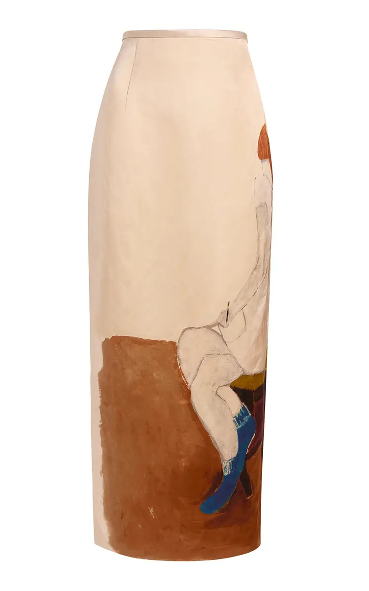 Khaite Winton Crushed Satin Midi Skirt