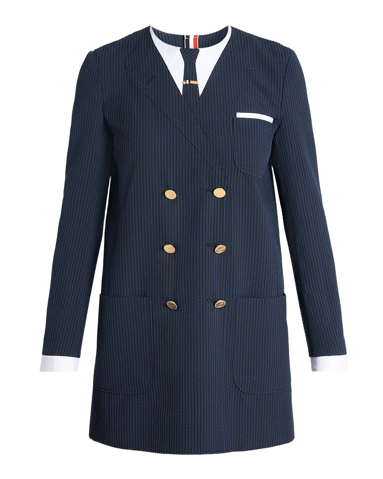 Seersucker Trompe L 'oeil Mini Blazer Dress Seersucker Trompe L 'oeil Mini Blazer Dress