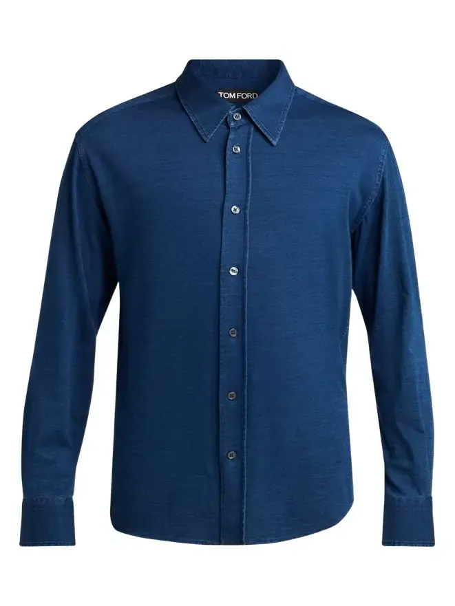 Men's Cotton Denim Point-Collar Button-Down Shirt Men's Cotton Denim Point-Collar Button-Down Shirt