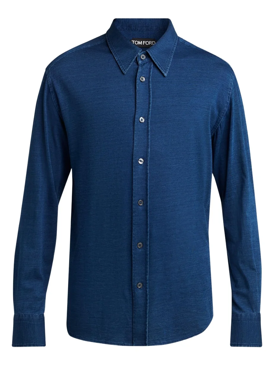 Men's Cotton Denim Point-Collar Button-Down Shirt Men's Cotton Denim Point-Collar Button-Down Shirt