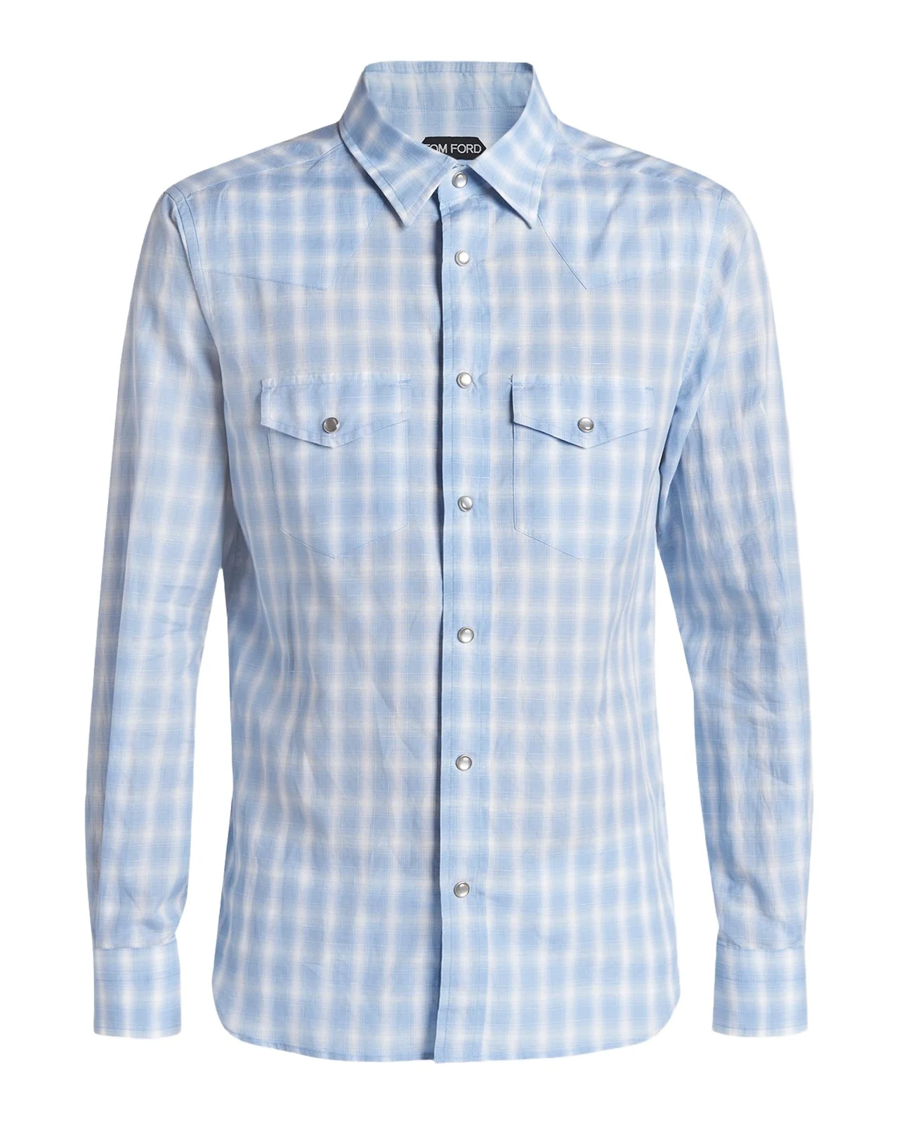 Men's Cotton and Linen Degrade Check Western Shirt Men's Cotton and Linen Degrade Check Western Shirt