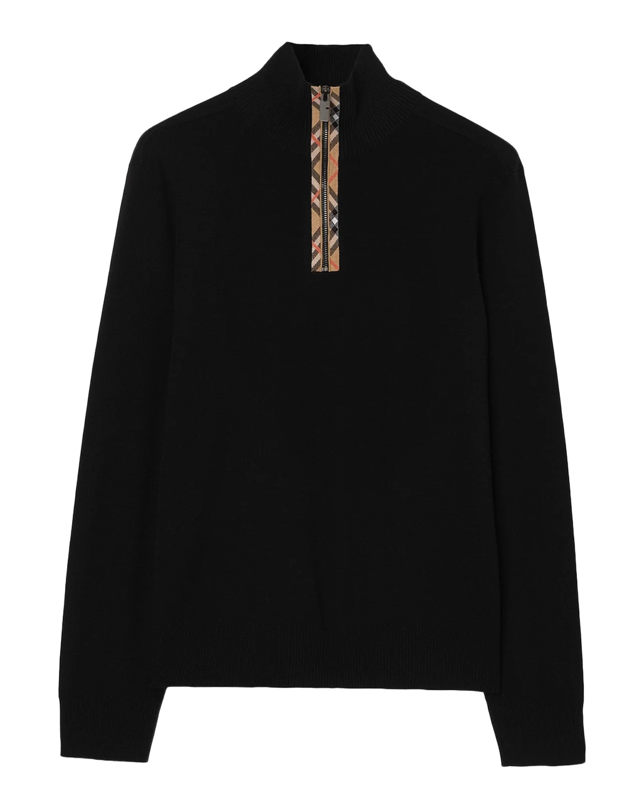 Men's Check Trim Wool Half-Zip Sweater
