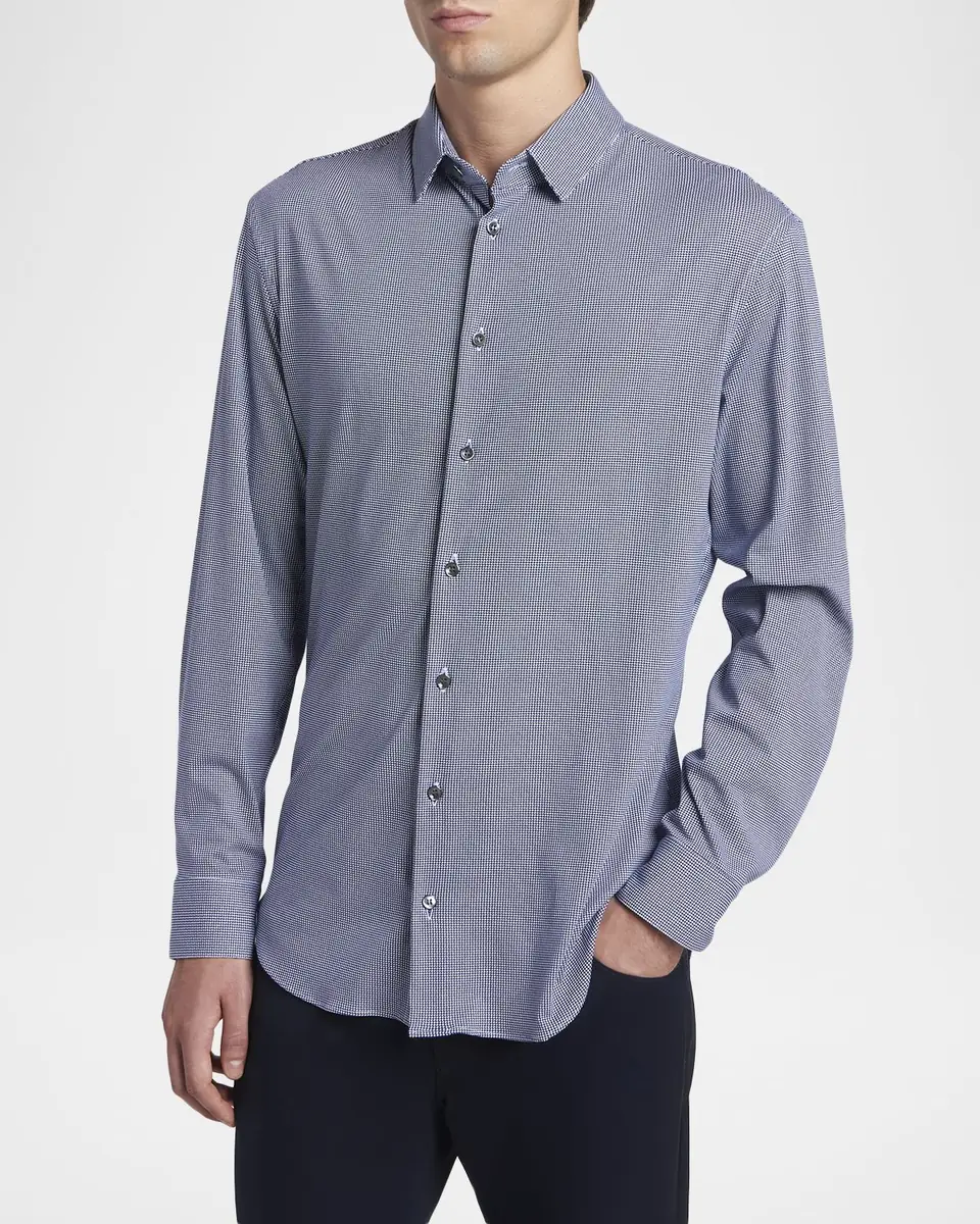 Giorgio Armani Men's Micro-Printed Stretch Button-Down Shirt | Thumbnail 4 Giorgio Armani Men's Micro-Printed Stretch Button-Down Shirt | Thumbnail 4