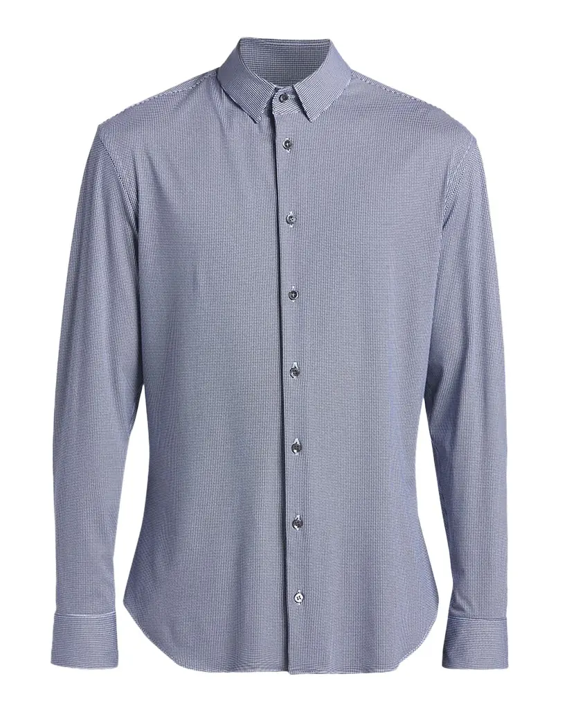 Giorgio Armani Men's Micro-Printed Stretch Button-Down Shirt | Image 1 Giorgio Armani Men's Micro-Printed Stretch Button-Down Shirt | Image 1