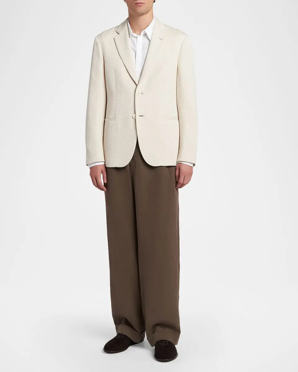 Giorgio Armani Men's Silk and Nylon Jacquard Single-Breasted Blazer | Thumbnail 2