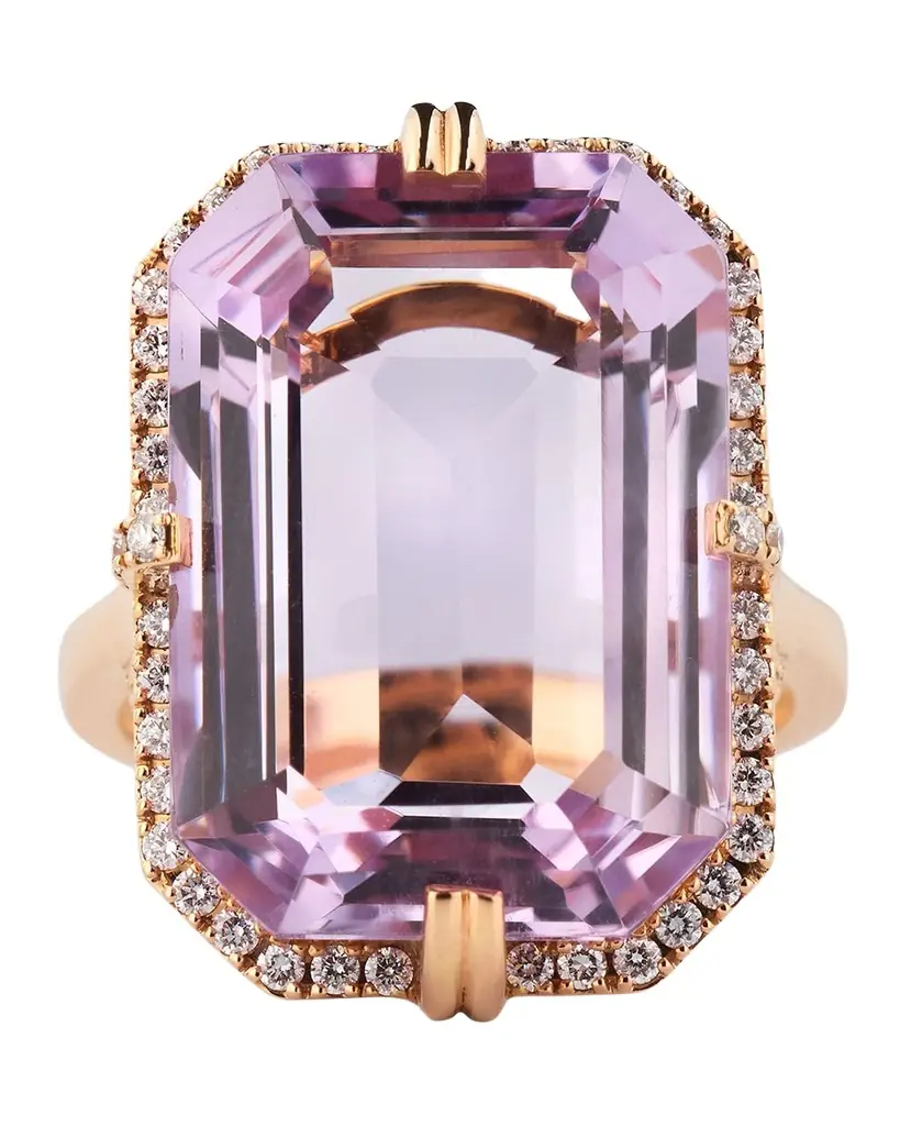 Goshwara Gossip Lavender Amethyst Emerald Cut Ring with Diamond in 18K Rose Gold | Image 1 Goshwara Gossip Lavender Amethyst Emerald Cut Ring with Diamond in 18K Rose Gold | Image 1