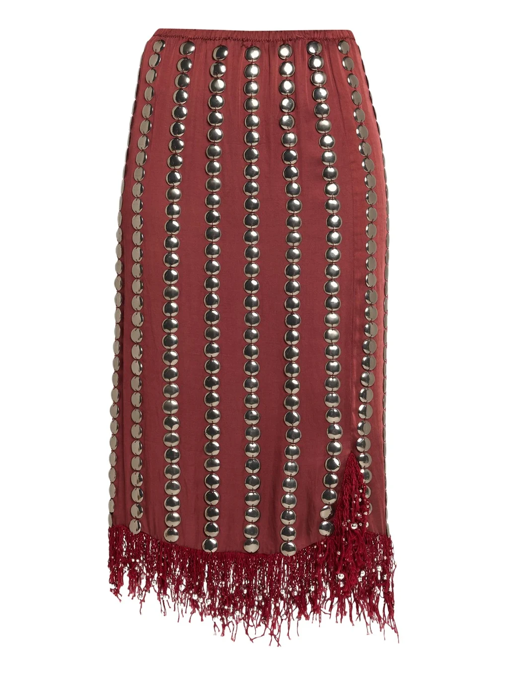 Coverly Embellished Fringe Midi Skirt Coverly Embellished Fringe Midi Skirt