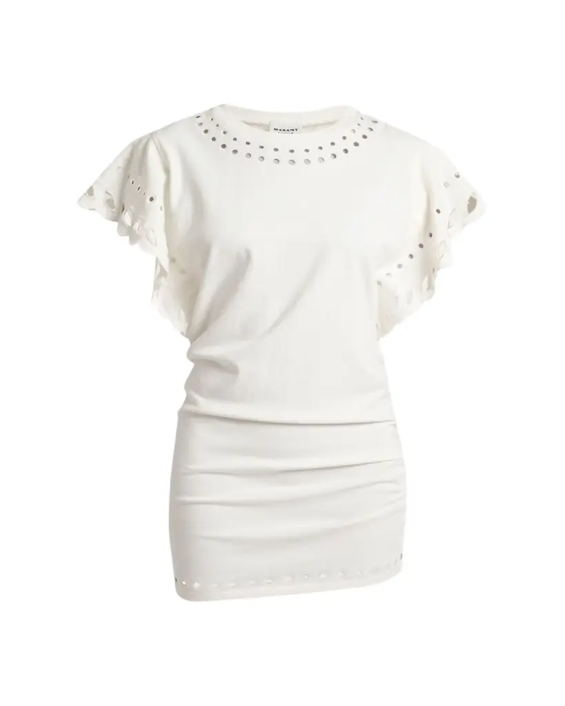 Orlane Eyelet Ruffle-Sleeve Mini T-Shirt Dress Orlane Eyelet Ruffle-Sleeve Mini T-Shirt Dress