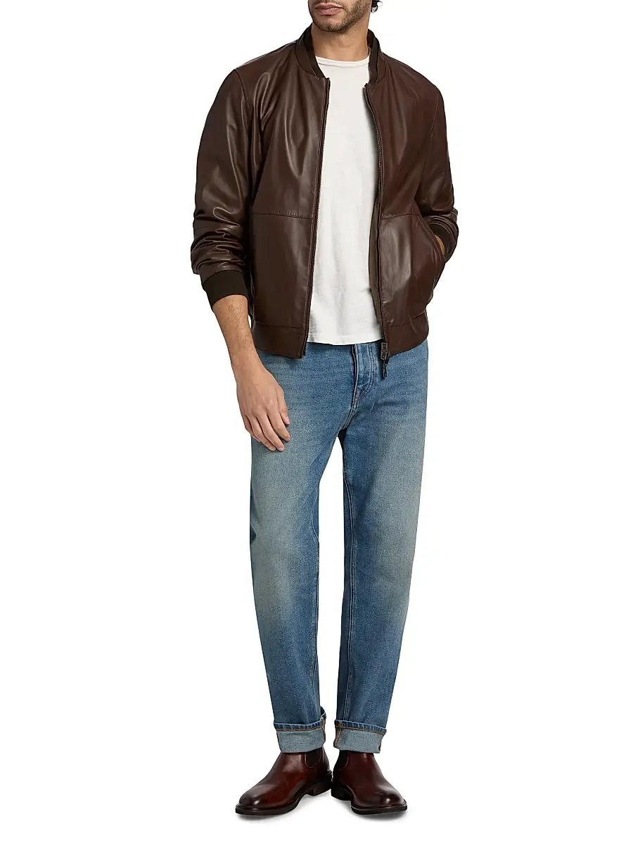 CORNELIANI Men's Reversible Leather & Twill Bomber Jacket | Thumbnail 2 CORNELIANI Men's Reversible Leather & Twill Bomber Jacket | Thumbnail 2
