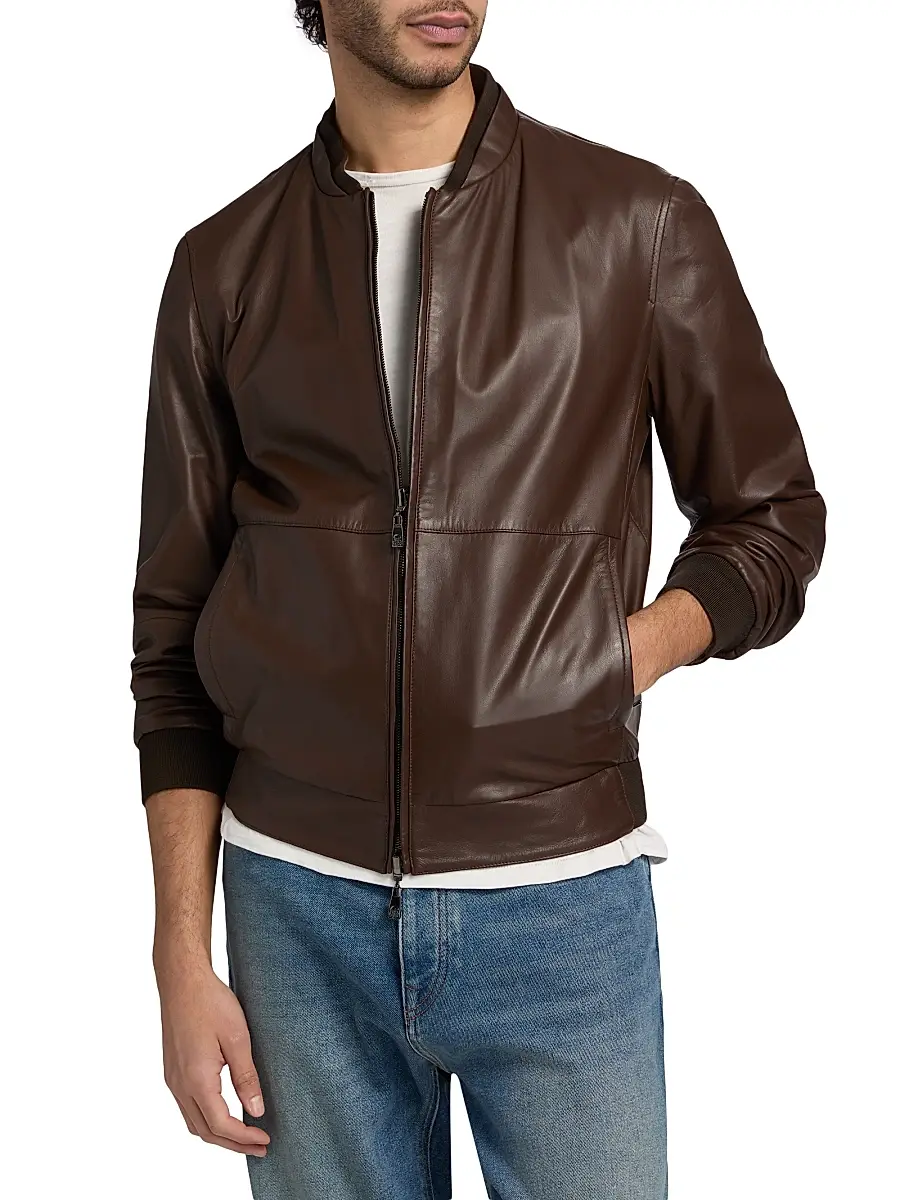 CORNELIANI Men's Reversible Leather & Twill Bomber Jacket | Thumbnail 3 CORNELIANI Men's Reversible Leather & Twill Bomber Jacket | Thumbnail 3
