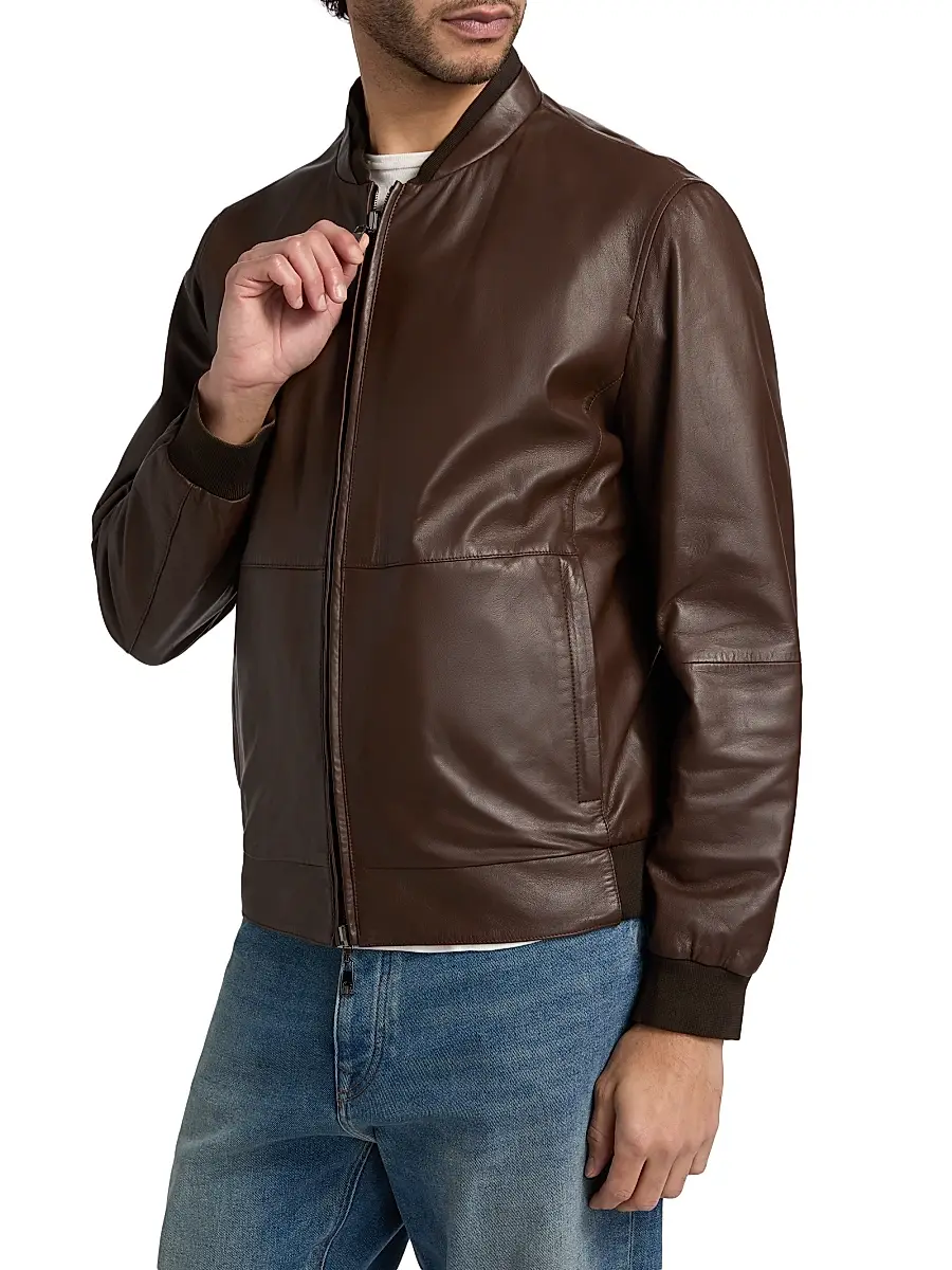 CORNELIANI Men's Reversible Leather & Twill Bomber Jacket | Thumbnail 4 CORNELIANI Men's Reversible Leather & Twill Bomber Jacket | Thumbnail 4