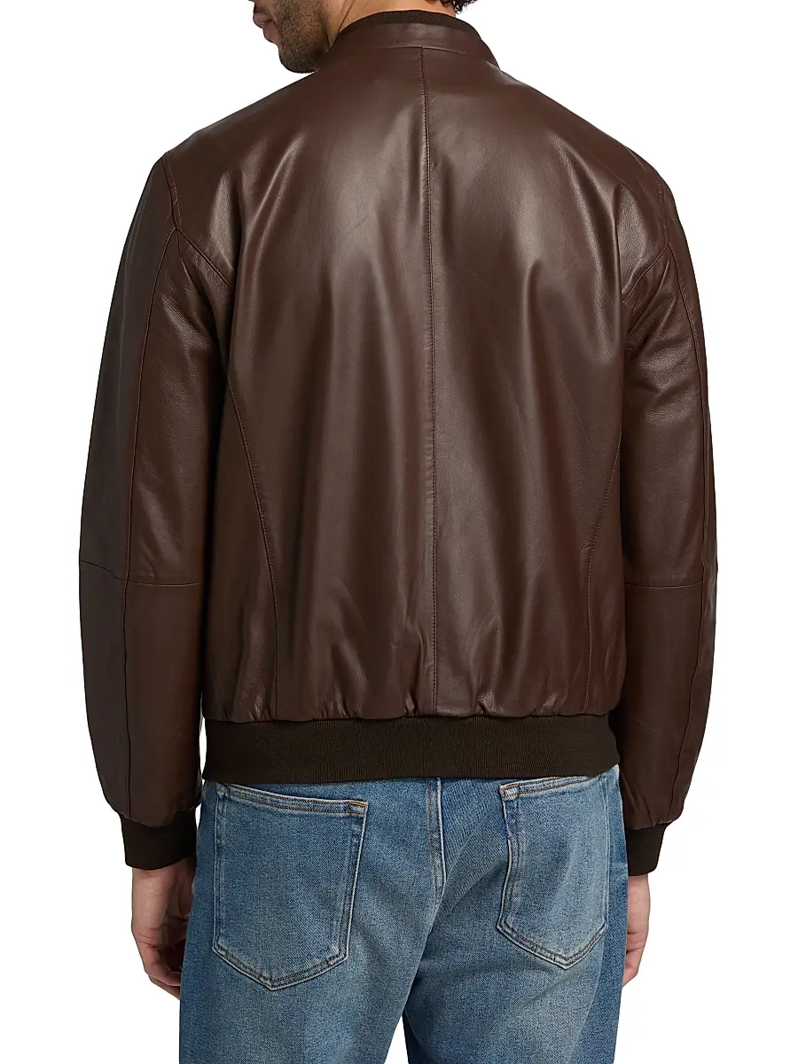CORNELIANI Men's Reversible Leather & Twill Bomber Jacket | Thumbnail 5 CORNELIANI Men's Reversible Leather & Twill Bomber Jacket | Thumbnail 5