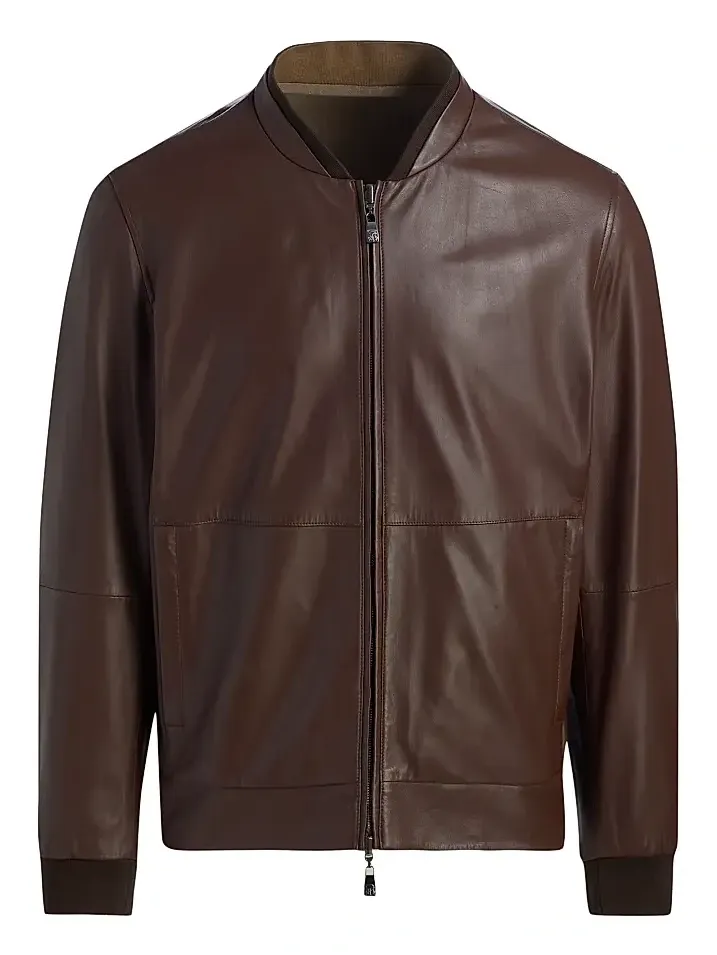 Men's Reversible Leather & Twill Bomber Jacket Men's Reversible Leather & Twill Bomber Jacket