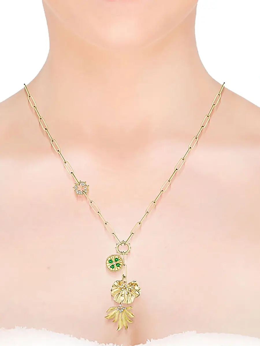 Hueb Women's Penka 18K Yellow Gold, Tsavorite & 0.45 TCW Diamond Charm Necklace | Thumbnail 2