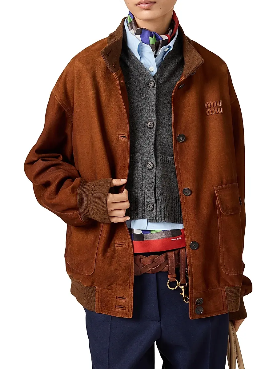Miu Miu Women's Waxed Suede Jacket - Brown | Thumbnail 2 Miu Miu Women's Waxed Suede Jacket - Brown | Thumbnail 2