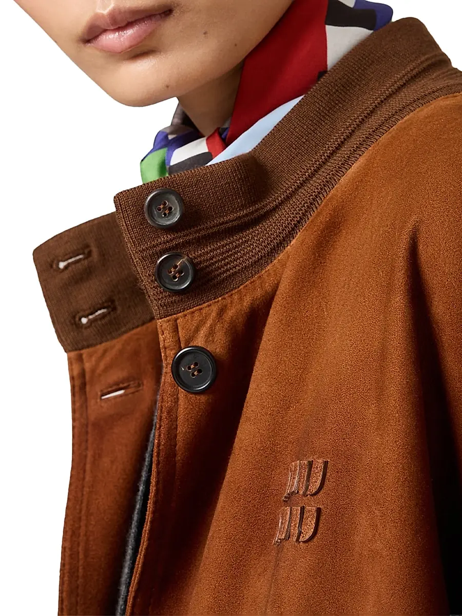 Miu Miu Women's Waxed Suede Jacket - Brown | Thumbnail 4 Miu Miu Women's Waxed Suede Jacket - Brown | Thumbnail 4