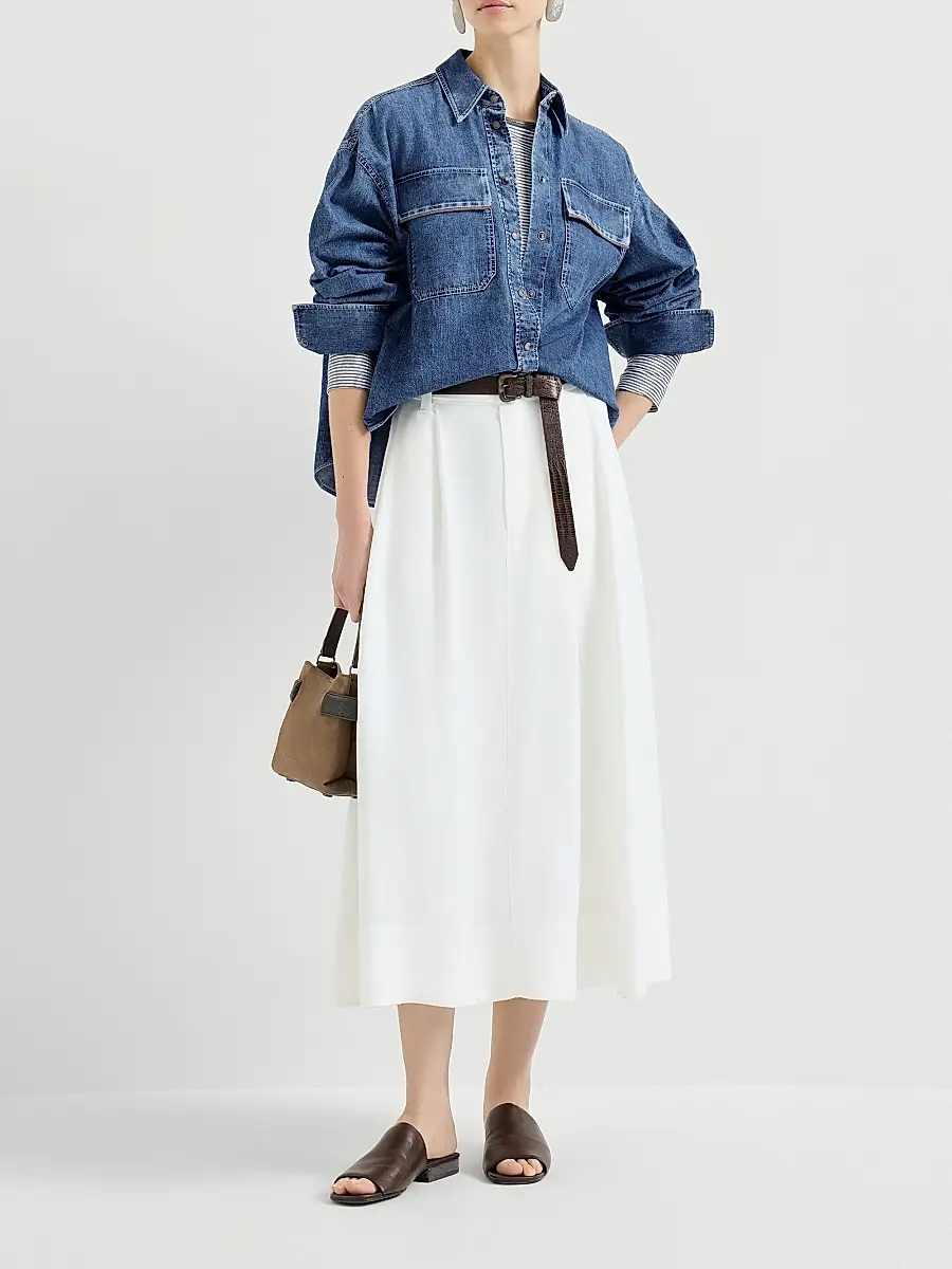Brunello Cucinelli Women's Striped Linen Lamé Jersey Top with Shiny Trim - Blue | Thumbnail 6 Brunello Cucinelli Women's Striped Linen Lamé Jersey Top with Shiny Trim - Blue | Thumbnail 6