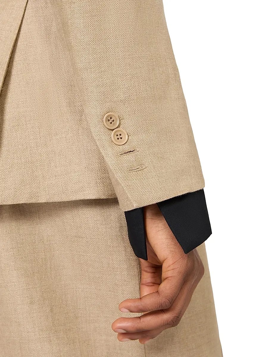 Max Mara Women's Double Breasted Blazer in Wool and Cotton Canvas - Camel | Thumbnail 4 Max Mara Women's Double Breasted Blazer in Wool and Cotton Canvas - Camel | Thumbnail 4