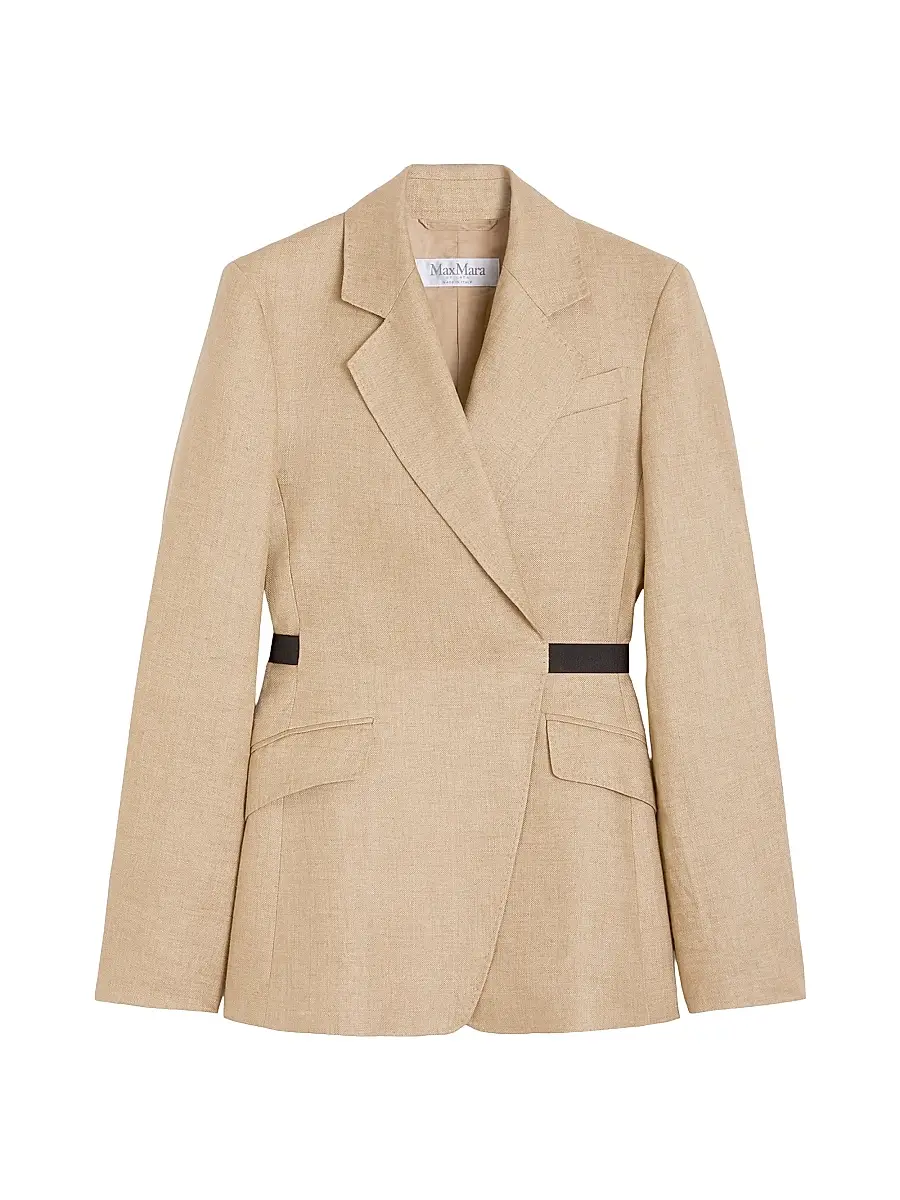Max Mara Women's Double Breasted Blazer in Wool and Cotton Canvas - Camel | Image 1 Max Mara Women's Double Breasted Blazer in Wool and Cotton Canvas - Camel | Image 1