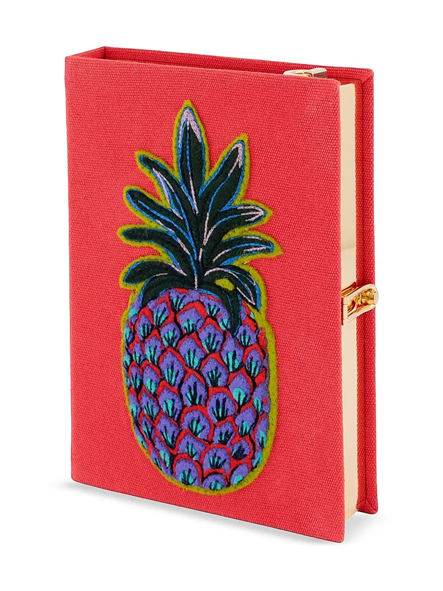 Olympia Le-Tan Women's Pineapple Embroidered Book Clutch | Thumbnail 2 Olympia Le-Tan Women's Pineapple Embroidered Book Clutch | Thumbnail 2