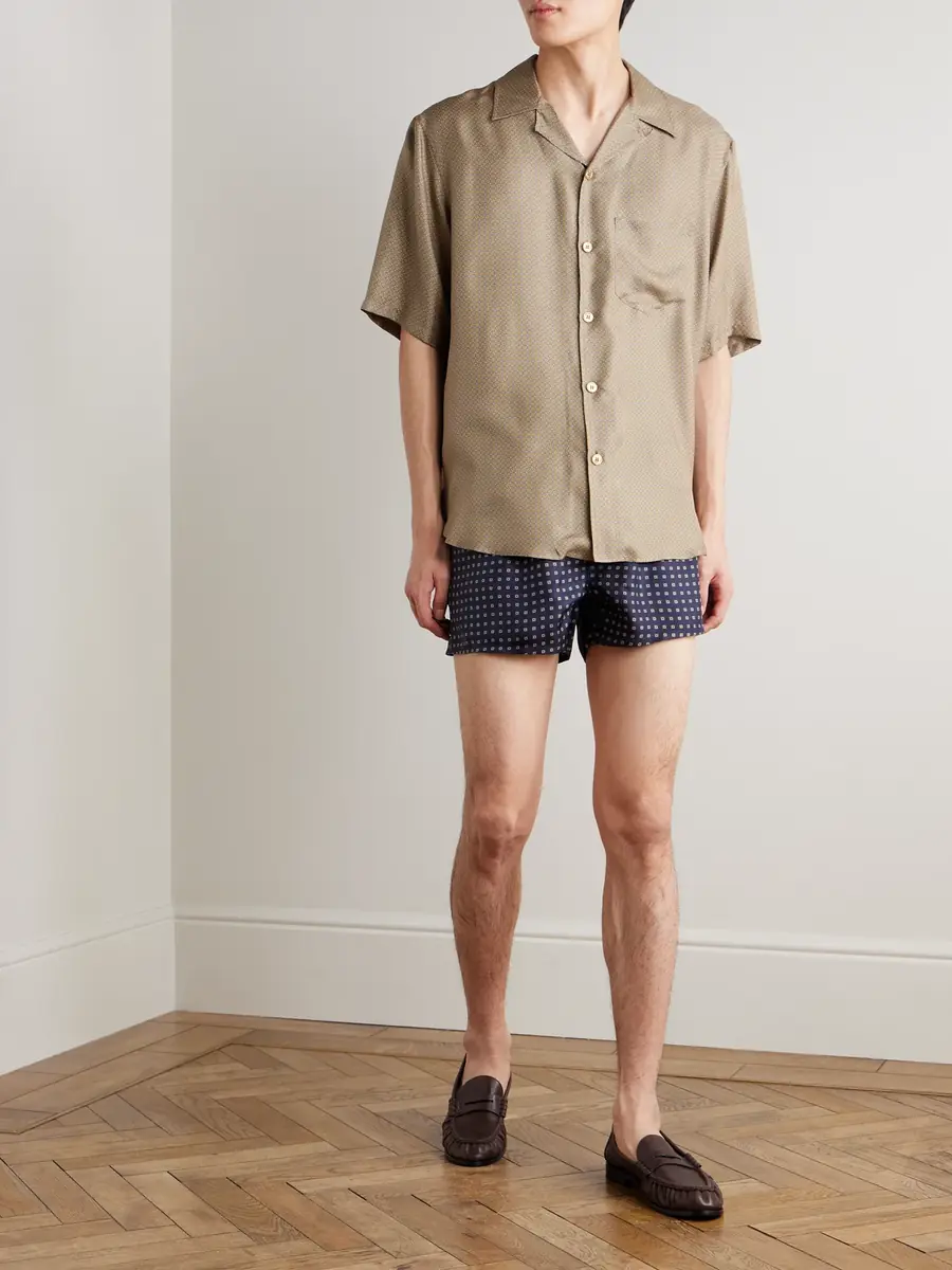 Saint Laurent Straight-Leg Printed Silk-Twill Shorts - Men | Thumbnail 2