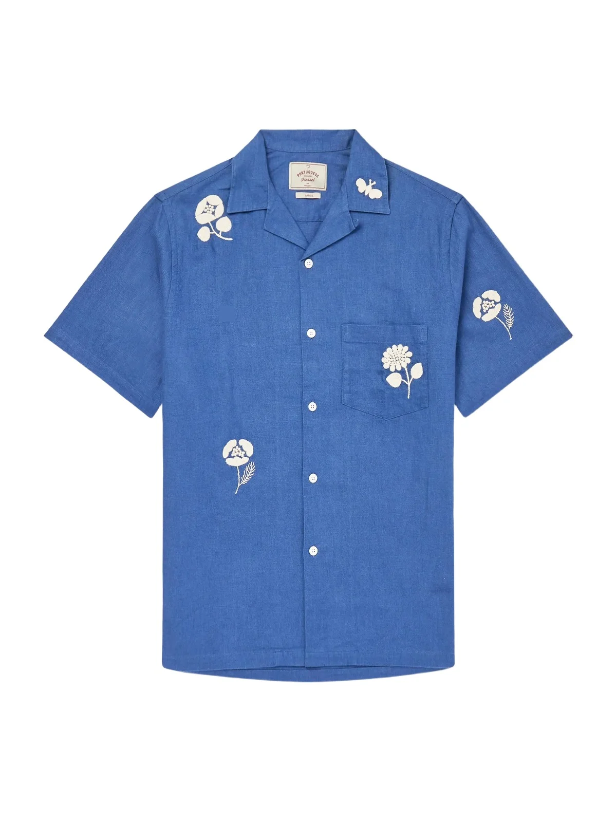 Convertible-Collar Embroidered Ramie Shirt - Men