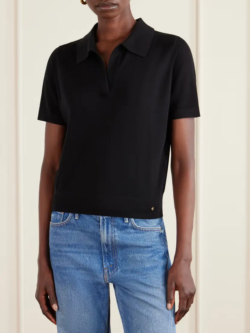 Anine Bing Merino Wool And Cashmere-blend Polo Shirt | Thumbnail 3