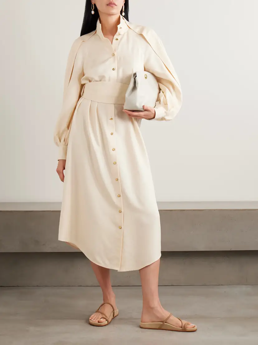 Zimmermann Luna Obi Ruffled Gathered Silk Midi Shirt Dress | Thumbnail 2