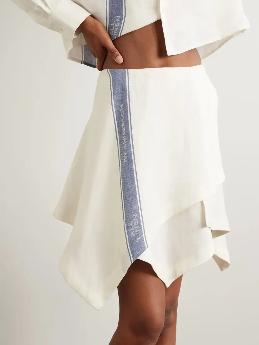 JW Anderson Asymmetric Linen-jacquard Mini Wrap-effect Skirt | Thumbnail 3 JW Anderson Asymmetric Linen-jacquard Mini Wrap-effect Skirt | Thumbnail 3