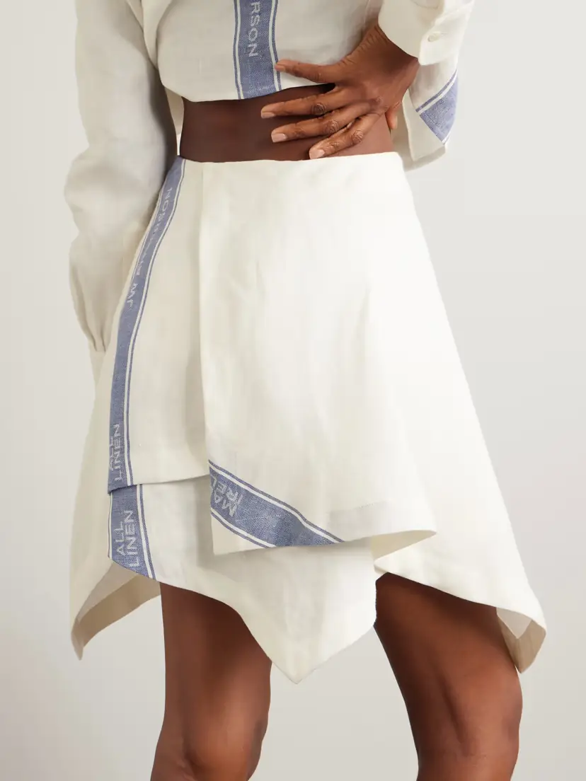 JW Anderson Asymmetric Linen-jacquard Mini Wrap-effect Skirt | Thumbnail 4 JW Anderson Asymmetric Linen-jacquard Mini Wrap-effect Skirt | Thumbnail 4