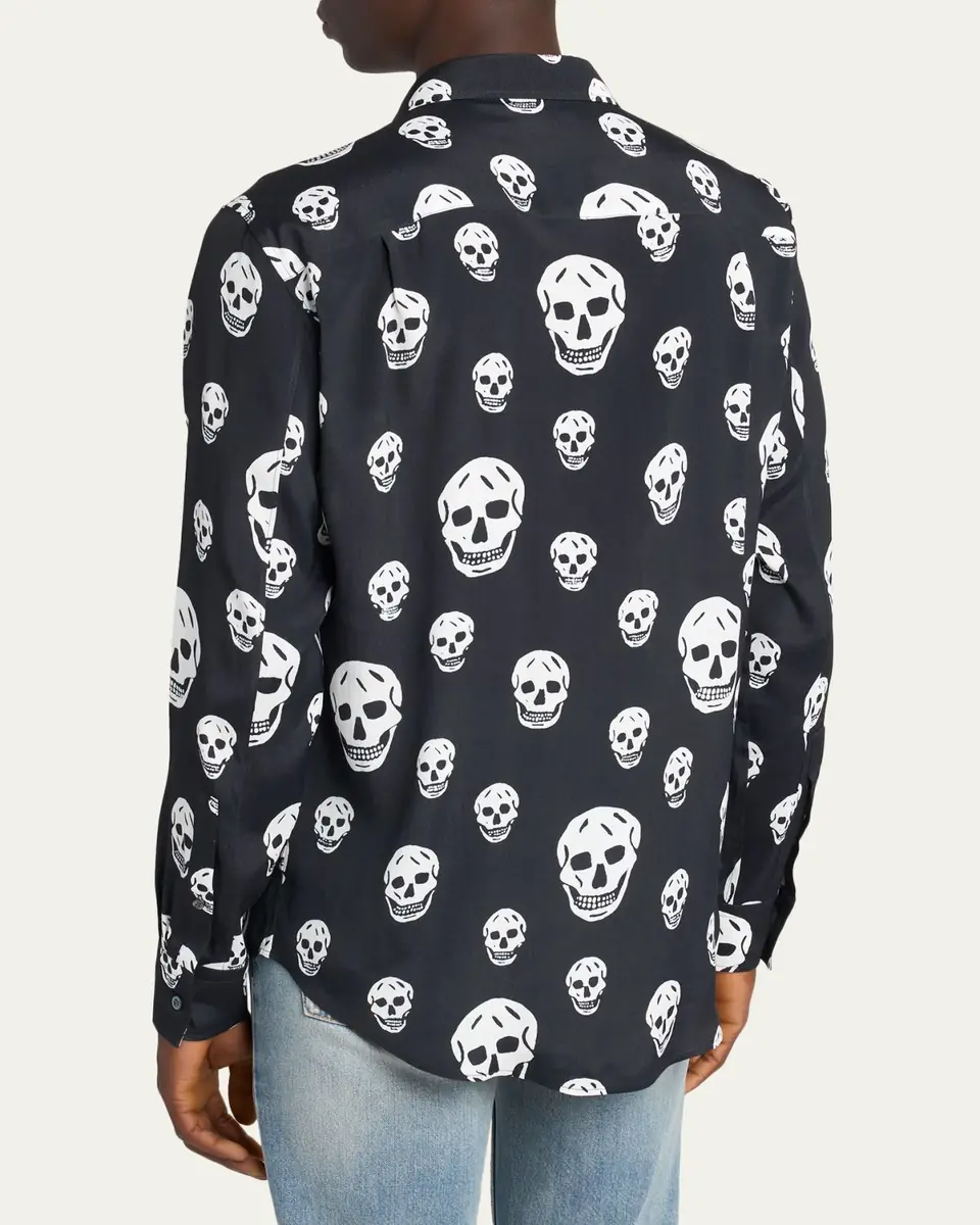 Alexander McQueen Men's Viscose Skull Print Button-Down Shirt | Thumbnail 3 Alexander McQueen Men's Viscose Skull Print Button-Down Shirt | Thumbnail 3
