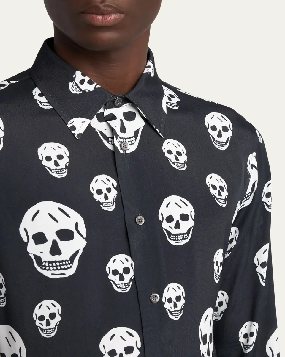 Alexander McQueen Men's Viscose Skull Print Button-Down Shirt | Thumbnail 5 Alexander McQueen Men's Viscose Skull Print Button-Down Shirt | Thumbnail 5