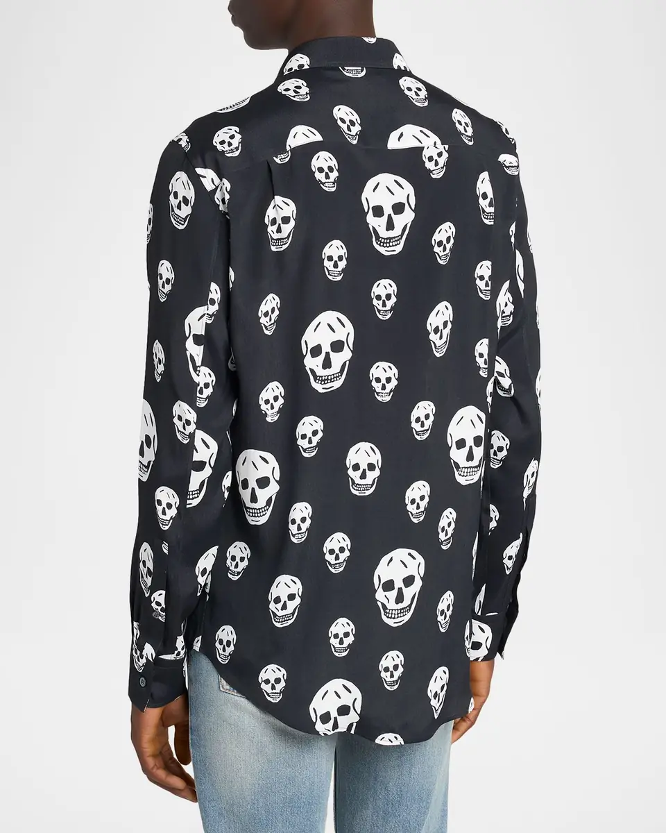 Alexander McQueen Men's Viscose Skull Print Button-Down Shirt | Thumbnail 7 Alexander McQueen Men's Viscose Skull Print Button-Down Shirt | Thumbnail 7