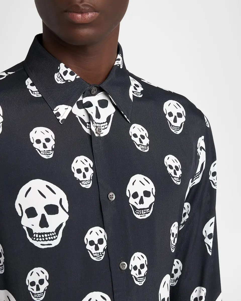 Alexander McQueen Men's Viscose Skull Print Button-Down Shirt | Thumbnail 9 Alexander McQueen Men's Viscose Skull Print Button-Down Shirt | Thumbnail 9