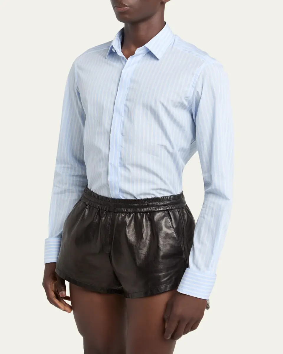 Tom Ford Men's Cotton Multi-Stripe French Cuff Sport Shirt | Thumbnail 4 Tom Ford Men's Cotton Multi-Stripe French Cuff Sport Shirt | Thumbnail 4