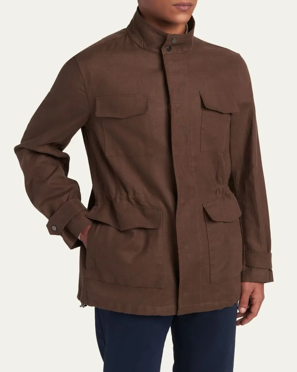 Kiton Men's Linen Flap-Pocket Field Jacket | Thumbnail 4 Kiton Men's Linen Flap-Pocket Field Jacket | Thumbnail 4