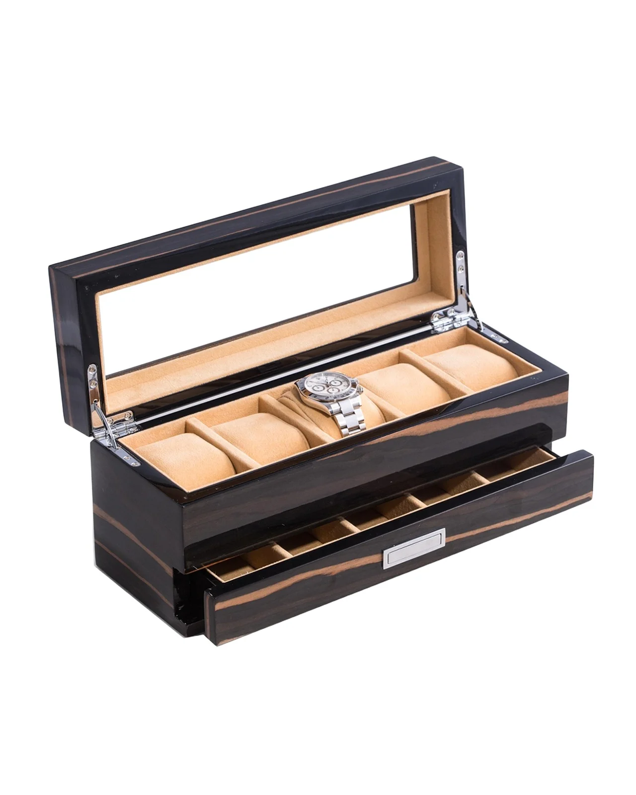 Bey-Berk Men's Personalized Wooden Watch %26 Accessory Storage Case