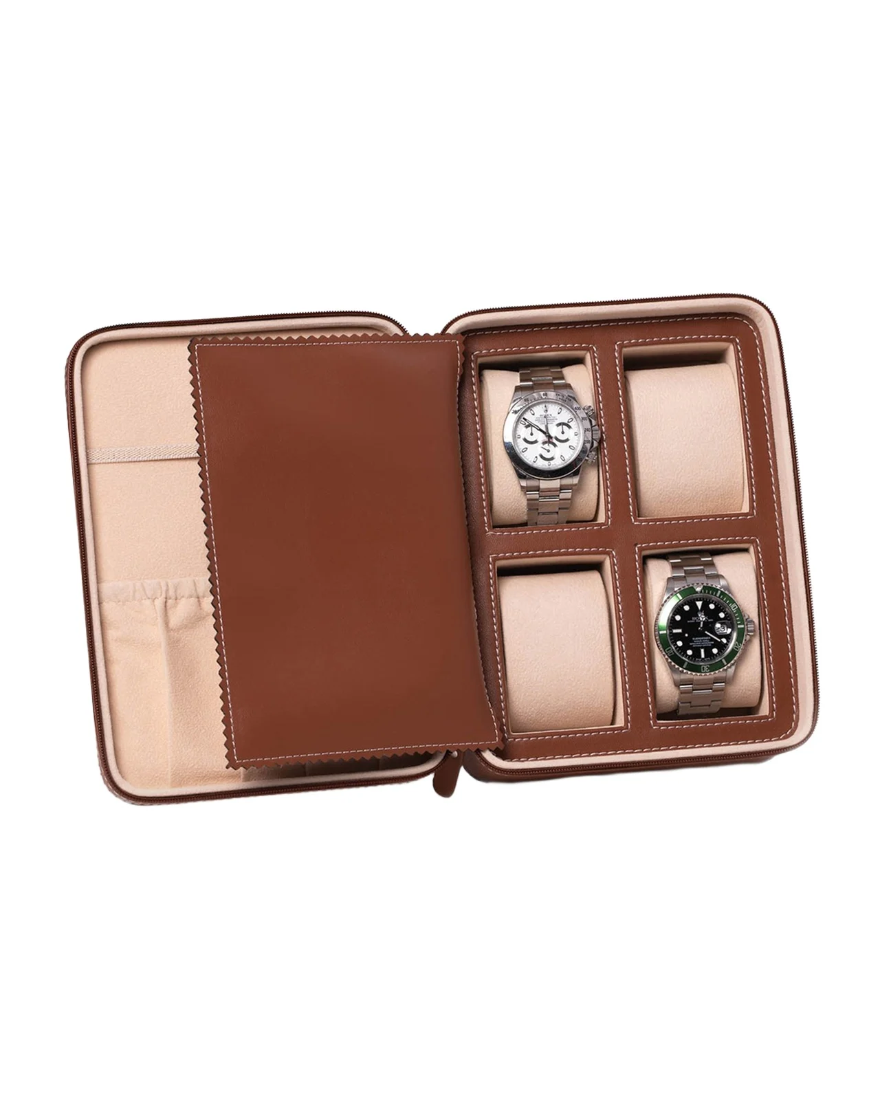 Bey-Berk Men's Leather 4-Watch Accessory Travel Case