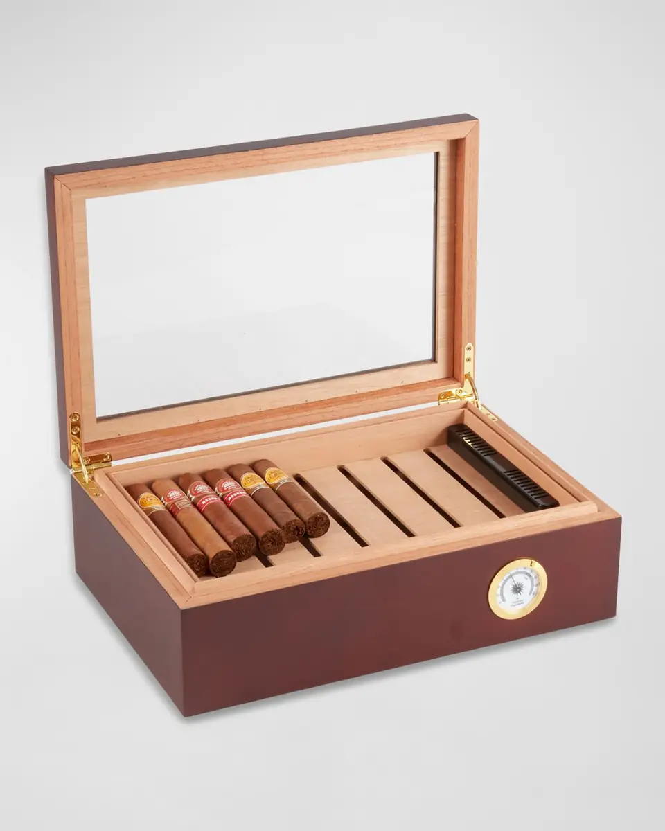 Bey-Berk Havana Wood 75-Cigar Humidor with Hygrometer | Thumbnail 2 Bey-Berk Havana Wood 75-Cigar Humidor with Hygrometer | Thumbnail 2