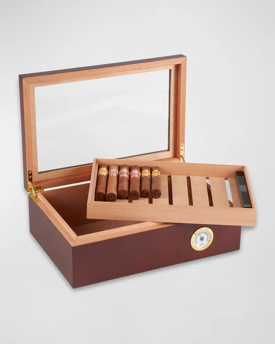 Bey-Berk Havana Wood 75-Cigar Humidor with Hygrometer | Thumbnail 3 Bey-Berk Havana Wood 75-Cigar Humidor with Hygrometer | Thumbnail 3