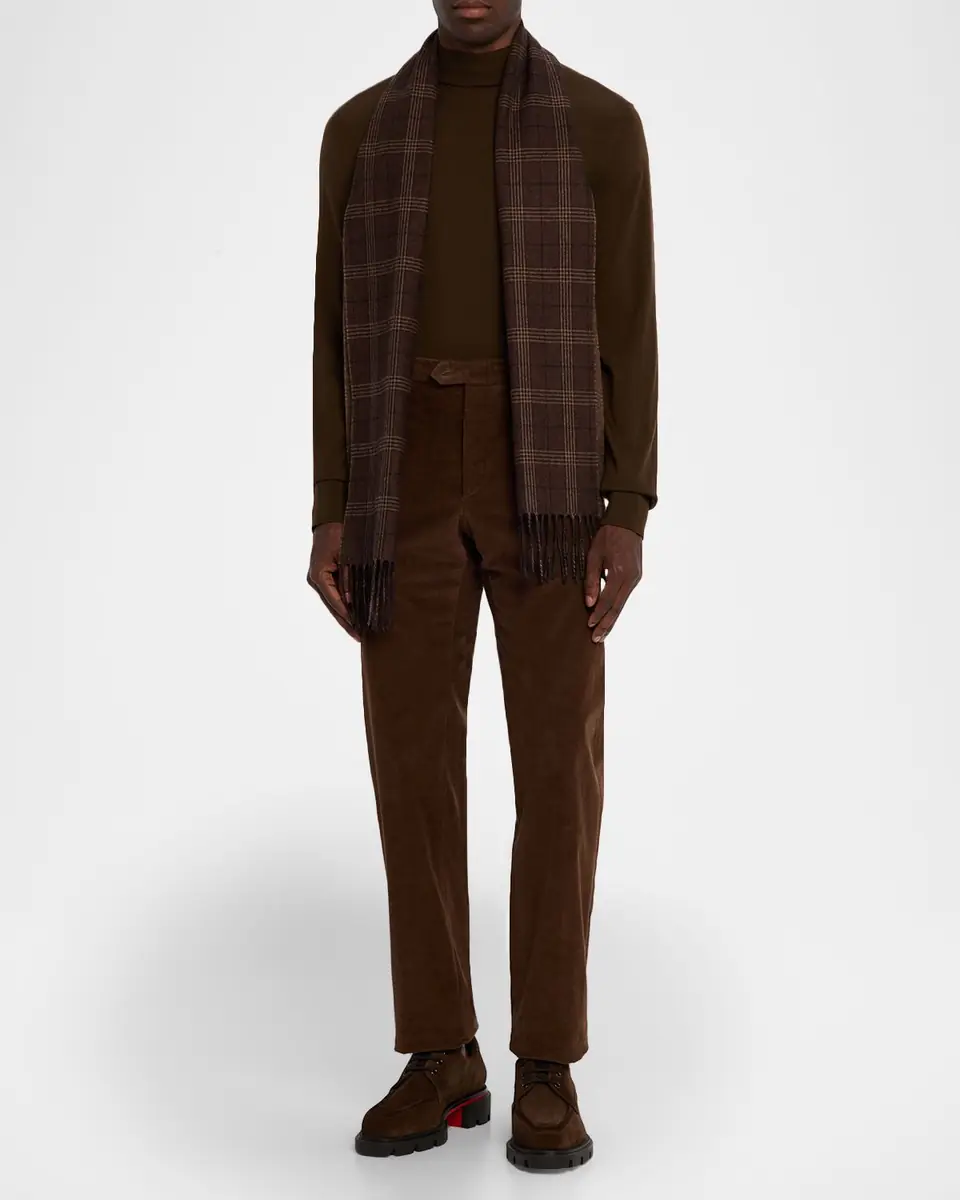 PIACENZA 1733 Men's Baltazar Herringbone to Plaid Silk and Cashmere Scarf | Thumbnail 2 PIACENZA 1733 Men's Baltazar Herringbone to Plaid Silk and Cashmere Scarf | Thumbnail 2