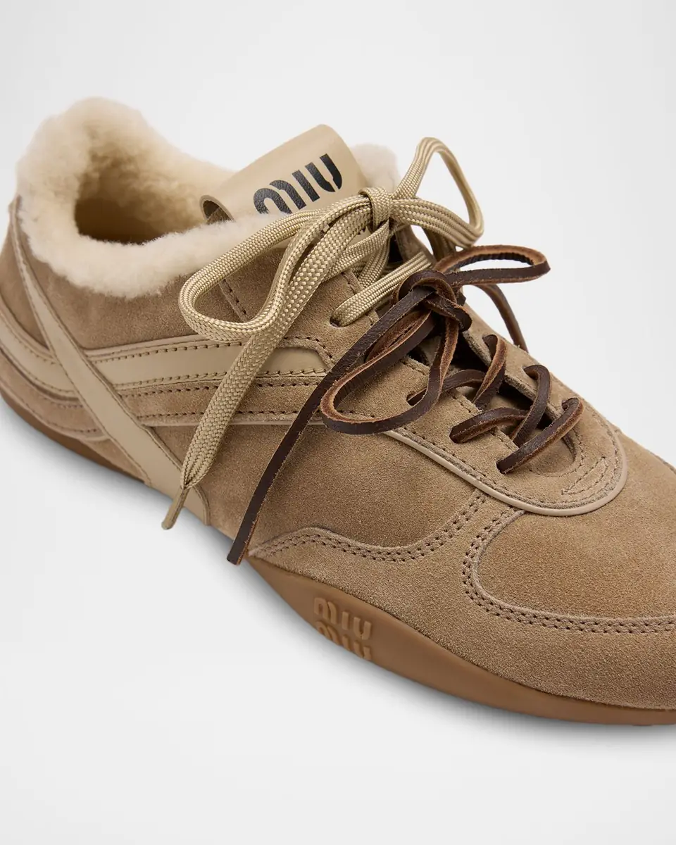 Miu Miu Gymnasium Suede and Shearling Low-Top Sneakers | Thumbnail 4 Miu Miu Gymnasium Suede and Shearling Low-Top Sneakers | Thumbnail 4